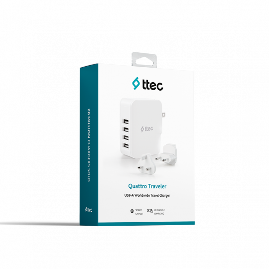 ttec Quattro Worldwide Travel Charger , 5.1A / 25W , 4 USB Port 2SC02BUK