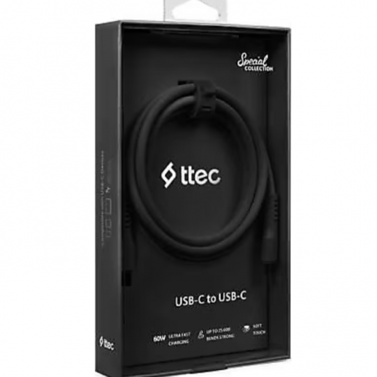 ttec USB-C - USB-C 60W PD/QC Fast Charging/Data Cable, 120cm 2DK59S